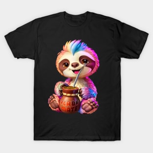 Cute Sloth: Kawaii Girl Yerba Mate Tea Lover with Food Lover Bombilla T-Shirt